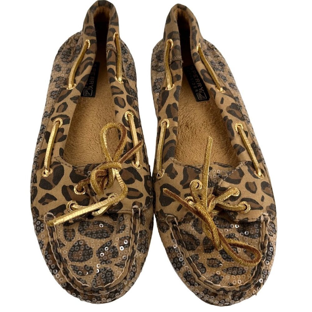 * Sperry Woman’s Leopard Print Sequin Shoes light Weight Size 7
